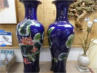 Pair of huge Asian ceramic vases - 37" high - uns