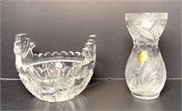 Waterford Crystal Bowl & Lam Cut Crystal Bud Vase
