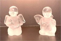 Pair of Lalique Frosted Crystal Angels