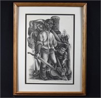 Pencil Signed Mitchell Siporin Lithograph PEASANTS