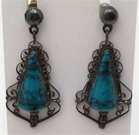 Sterling Silver Blue Stone Mexico Earrings