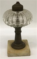 Brass & Glass Oil Lamp On Marble Base