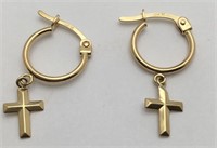 10k Gold Hoop & Cross Earrings