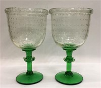 2 Green And Clear Glass Controlled Bubble Cups