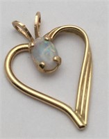 14k Gold And Opal Heart Pendant