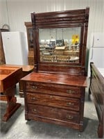 Antique 3 Drawer Dresser W/Mirror 41"W x 19 1/2"Dx
