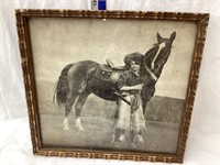 Vintage Print of Pistol Wearring Woman w/ Horse,