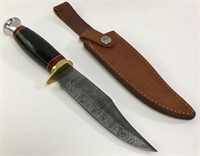 Large Damascene Blade Knife With Inlaid Handle