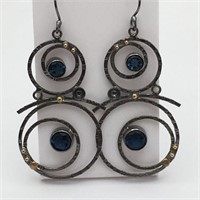 Large Sterling Silver Earrings W/ Blue Stones