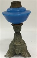 Blue Glass And Brass Oil Lamp
