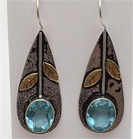 Pair Of Sterling Silver Earrings W/ Blue Stones