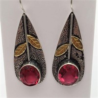 Pair Of Sterling Silver Earrings W/ Pink Stones