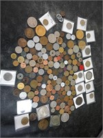 LOT OF FOREIGN COINS, SOME TOKENS