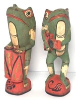 Pair of Wooden Hand Painted Frogs