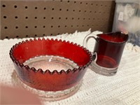 Ruby type glass pitcher bowl