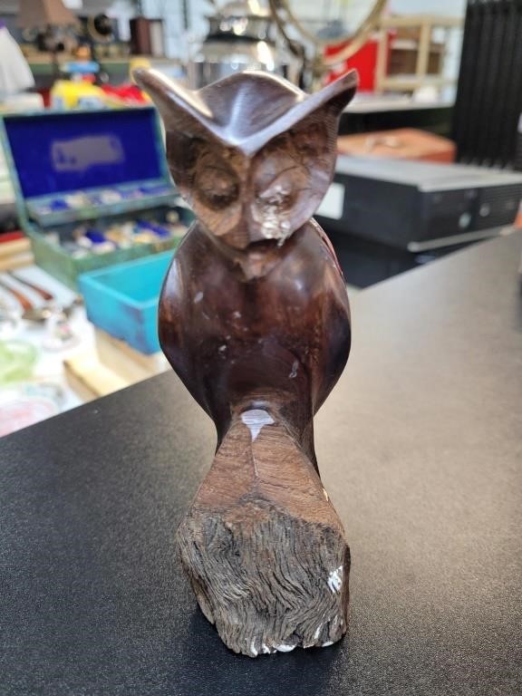 Carved wooden owl 6 in one ear broken