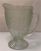 Floral Footed Glass Pitcher