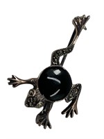 Marcasite & Onyx Frog Pin