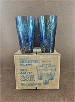 4 14oz. Iridescent Carnival Glass Harvest Coolers