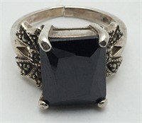 Sterling Silver Ring W/ Black & Marcasite Stones
