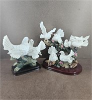 2 Misc. White Dove Bird Figurine Sculptures