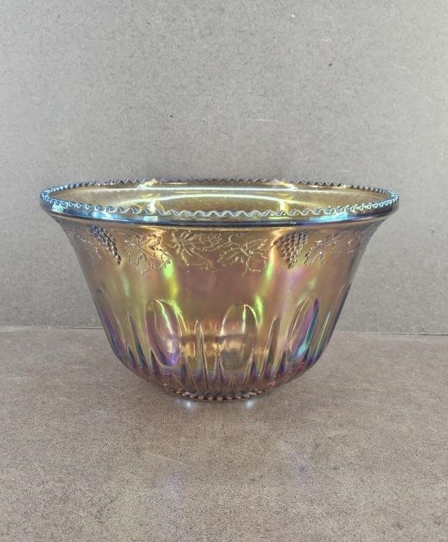 Vtg Indiana Marigold Carnival Glass Punch Bowl