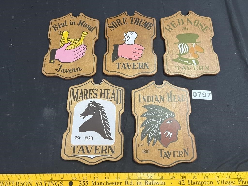 NOS MCM Wood Tavern Signs
