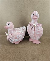 Pair of Pink & White Shabby Chic Duck Figurines