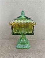 Vtg Jeanette Glass Green / Yellow Wedding Cake Box