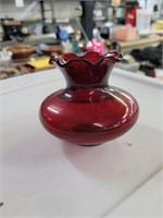 Red depression glass vase 4 in
