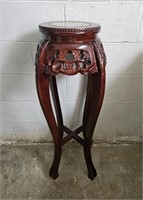 Vtg Hand Carved Rosewood Marble Top Plant Stand