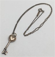 Tiffany & Co Sterling Key Pendant Necklace