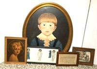 Victorian Boy Oil on Canvas in Oval Frame