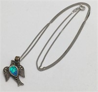Sterling Pendant Necklace W Opal & Marcasite