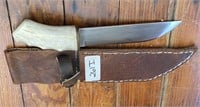 Handmade Hunting Knife w/Bone Handle & Sheath