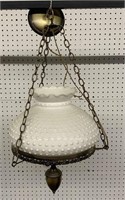 Hanging Light With Milk Glass Hobnail Shade