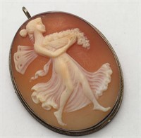 900 Silver Cameo Carved Pin