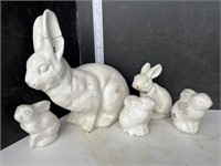 Concrete garden statues- white bunnies