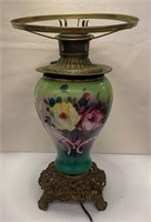 Brass And Hand Painted Glass Lamp Base