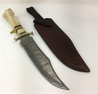 Damascene Blade Knife With Bone Handle