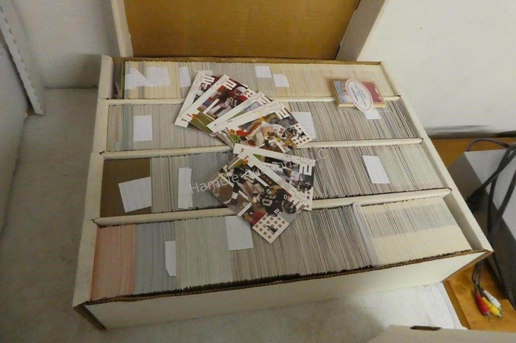 Box of football trading cards