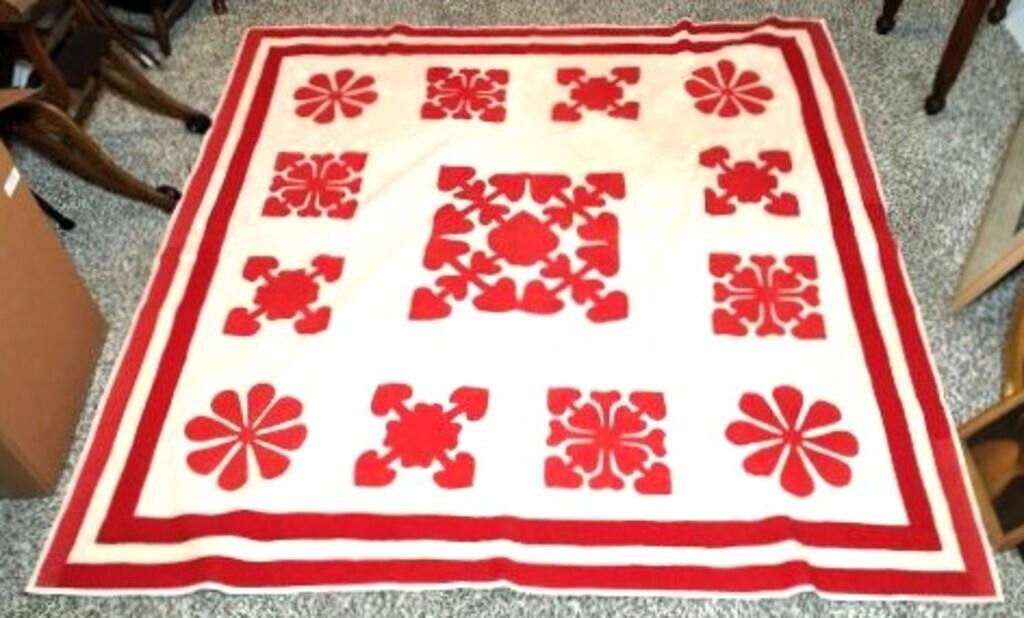 Vintage Red and Cream Quilt