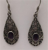 Sterling Silver Earrings W Purple Stone