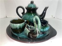 Blue Mountain Pottery Teapot, serving tray, cup,