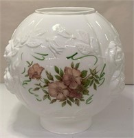 Hand Painted Floral Milk Glass Lamp Shade / Globe