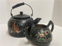 Decorative hand painted kettle and teapot.