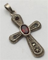 Sterling Silver Red Stone Cross Pendant