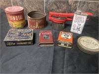 Vintage tin cans and kitchen items