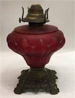 Red Satin Glass And Brass Oil Lamp Base