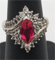 Sterling Silver Ring W Pink & Clear Stones